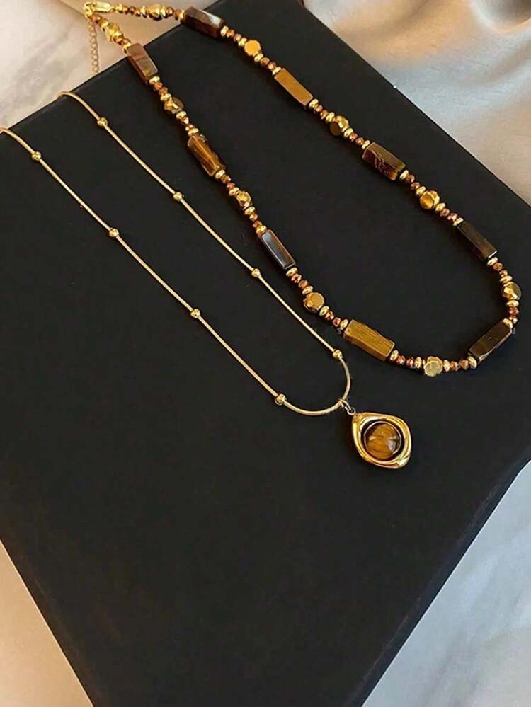Natural Tiger Eye Necklace Set