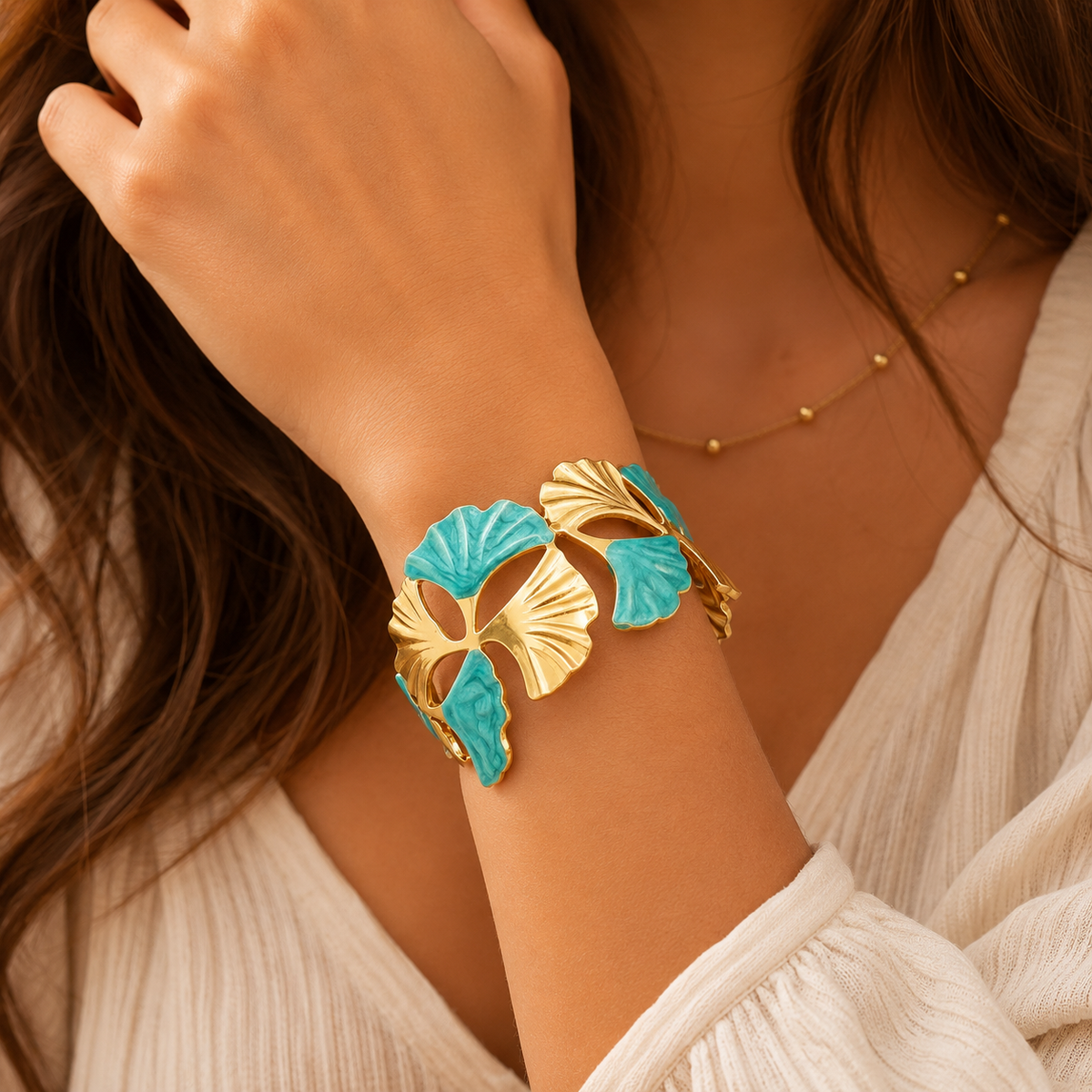 Ocean Ginkgo Cuff Bangle