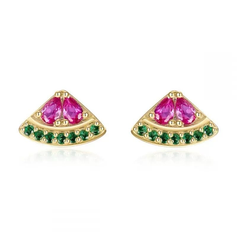 Mini fruit-shaped gold-filled stud earring on white background