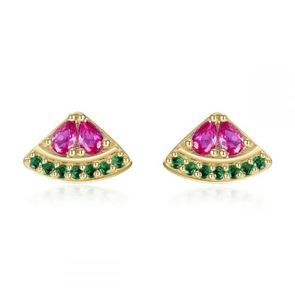 Mini fruit-shaped gold-filled stud earring on white background