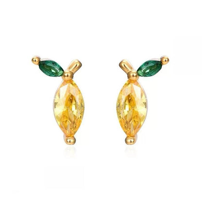 Mini fruit-shaped gold-filled stud earring on white background