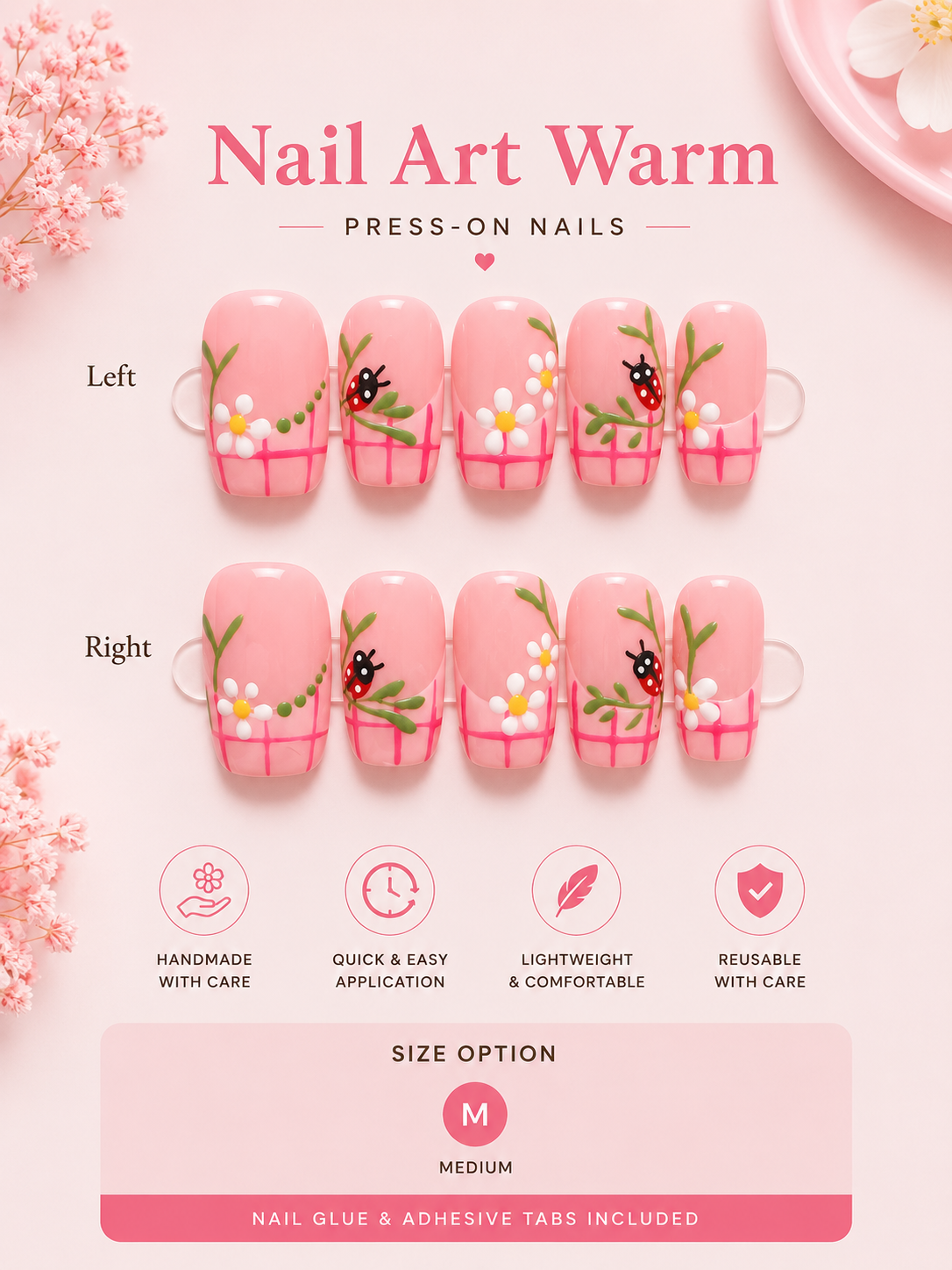 Ladybug Garden Press-On Nails