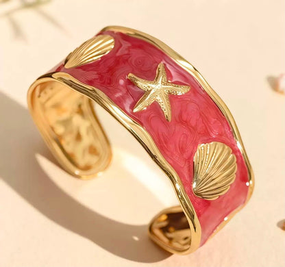 Coastal Seashell Enamel Cuff Bracelet