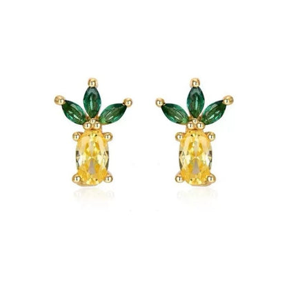 Mini fruit-shaped gold-filled stud earring on white background