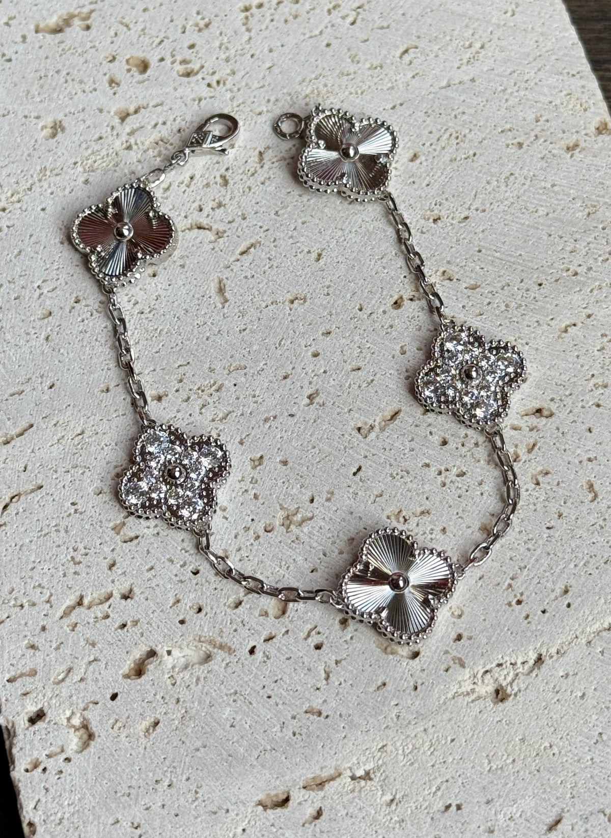 White Gold-Filled Trefoil Bracelet