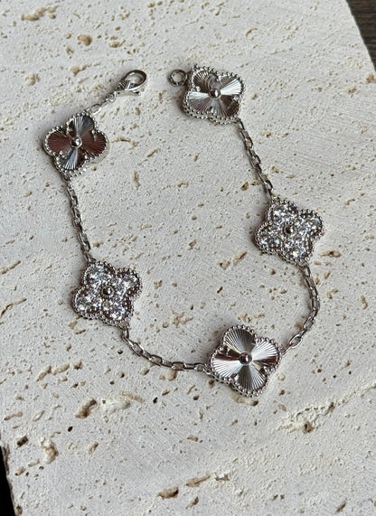 White Gold-Filled Trefoil Bracelet
