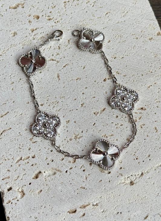 White Gold-Filled Trefoil Bracelet