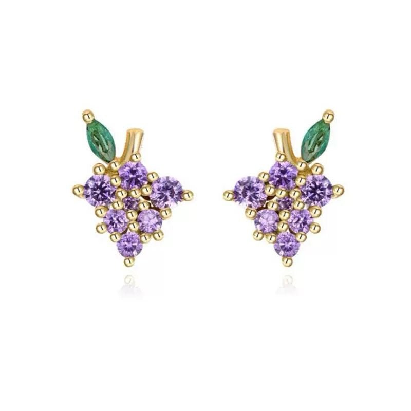 Mini fruit-shaped gold-filled stud earring on white background