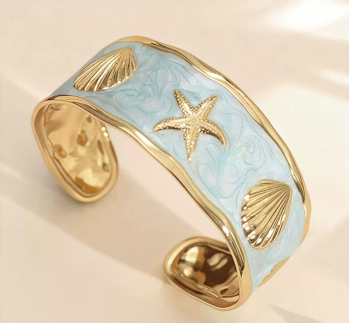 Coastal Seashell Enamel Cuff Bracelet