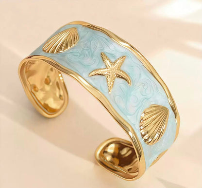 Coastal Seashell Enamel Cuff Bracelet