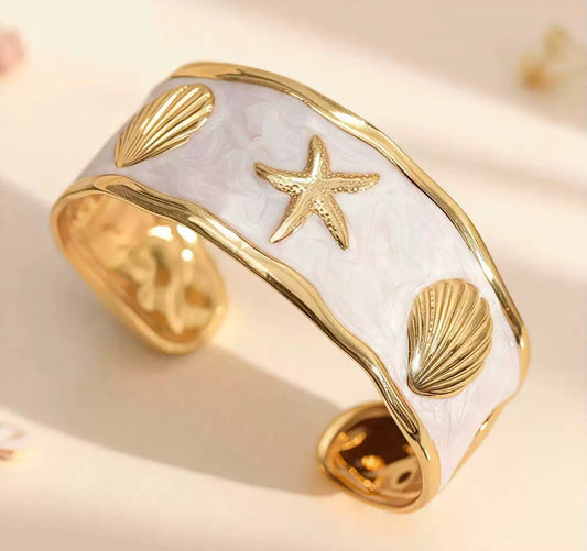 Coastal Seashell Enamel Cuff Bracelet
