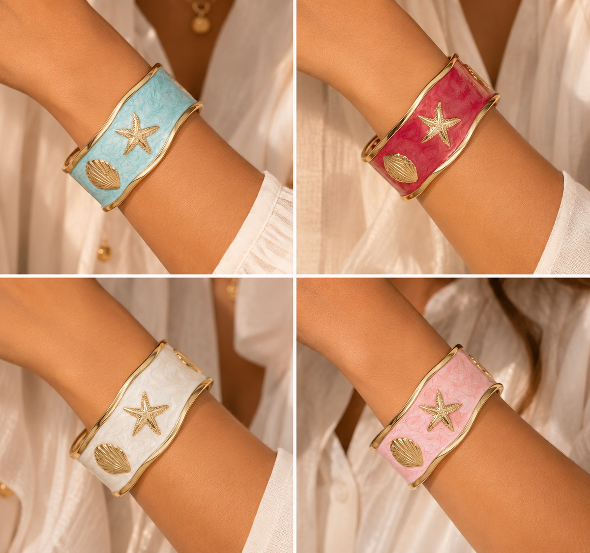Coastal Seashell Enamel Cuff Bracelet