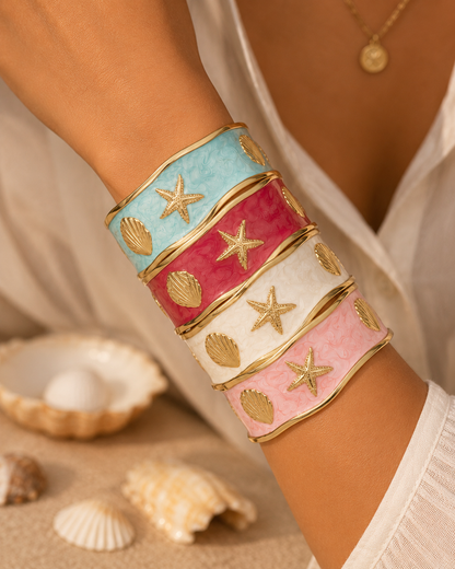 Coastal Seashell Enamel Cuff Bracelet