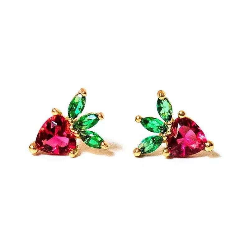 Mini fruit-shaped gold-filled stud earring on white background