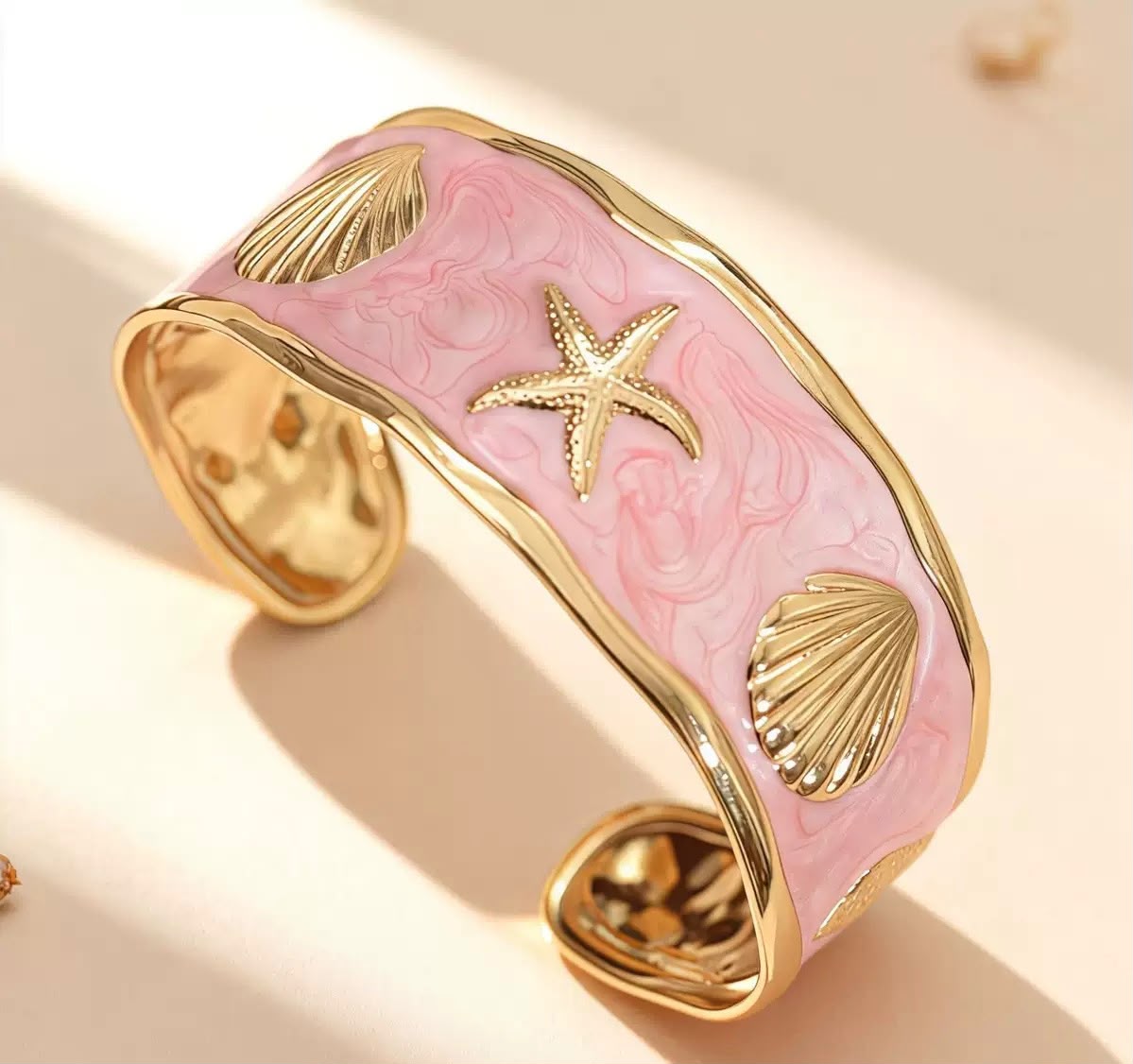Coastal Seashell Enamel Cuff Bracelet