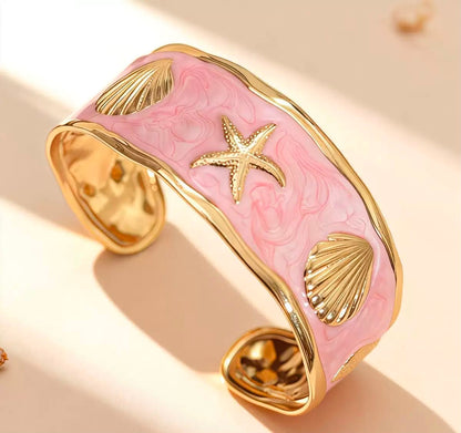 Coastal Seashell Enamel Cuff Bracelet