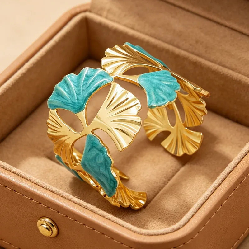 Ocean Ginkgo Cuff Bangle